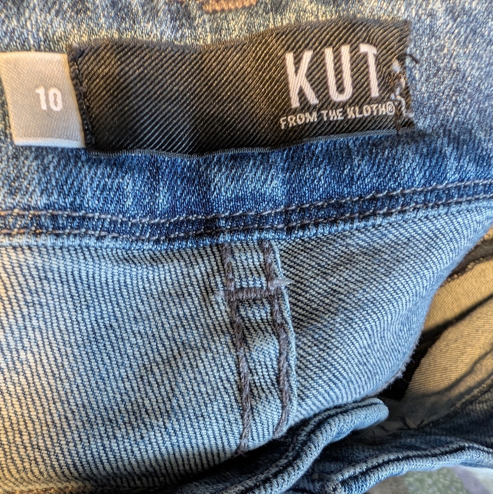Kut from the Kloth Blue Flare Jeans with Plaid Accents - Picture 4 of 5